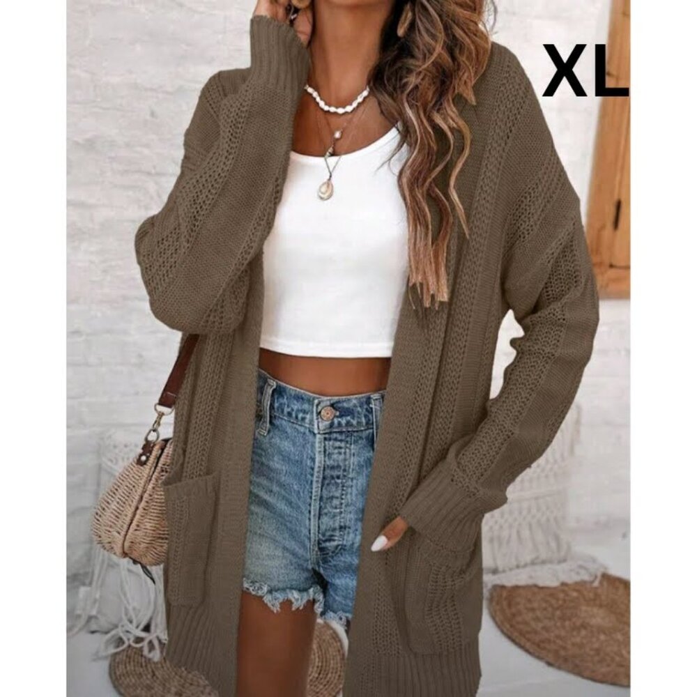Elegant Brown Open-Front Cardigan